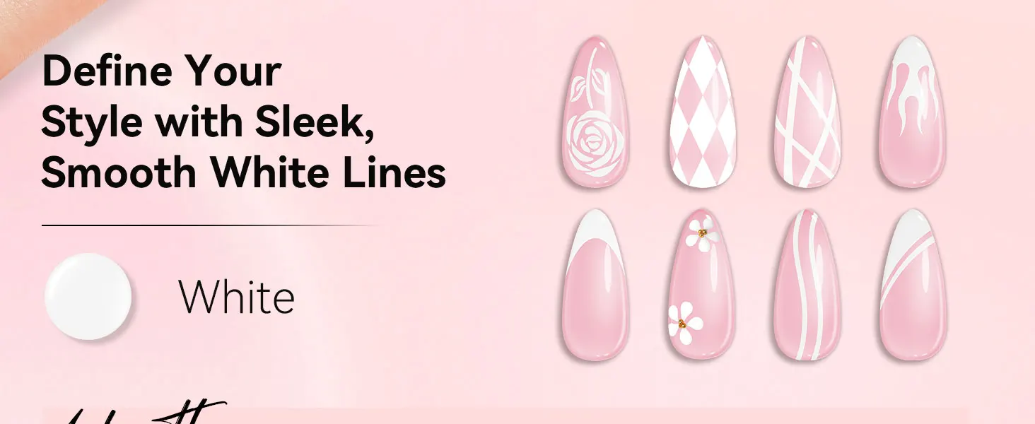 Makart Gel Nagellack Liner Set 8ml, 2 Farben Nail Art Sommer Französisch Politur weiß schwarz für Französisch Spitze Wirbel ziehen Nagel einweichen – Detail 3