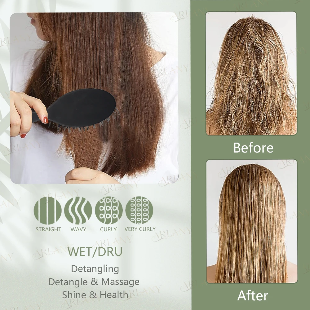 ARLANY peine de masaje para el cabello, cepillo de cerdas de jabalí mezcladas de nailon, cepillo para extensiones de cabello, desenredador, cepillo de cojín de extensión