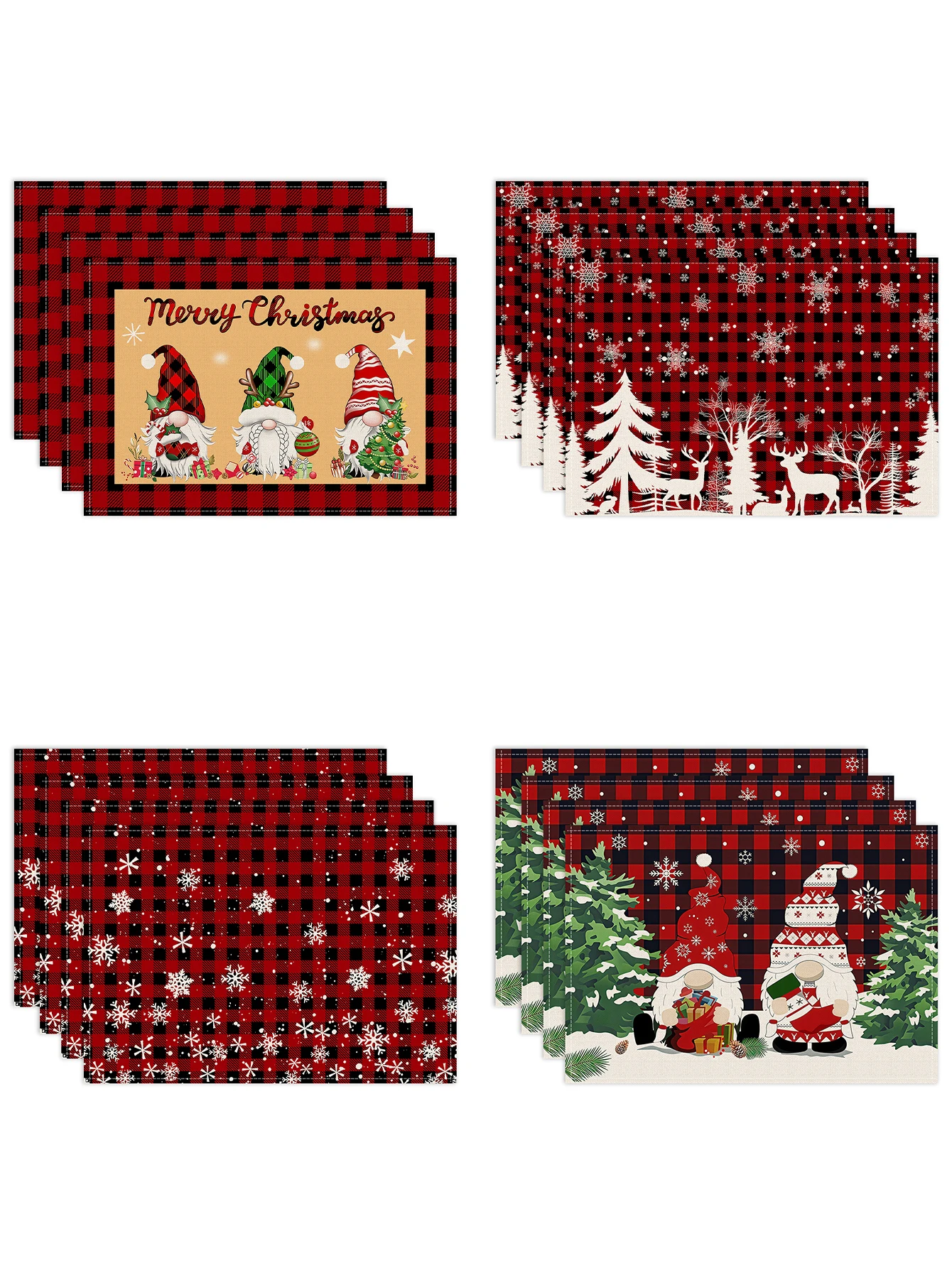 

Рождественский коврик 1/4/6 шт., ретро сетка буйвола, рождественская елка, обеденный стол с рисунком гнома, нескользящий термоизоляционный коврик