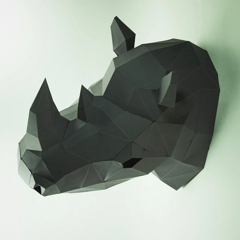 40cm Rhino Head Paper Model Home Decor Wall Decoration Hand Made Papercraft 3D Puzzles DIY Educational Toys Gifts For Children