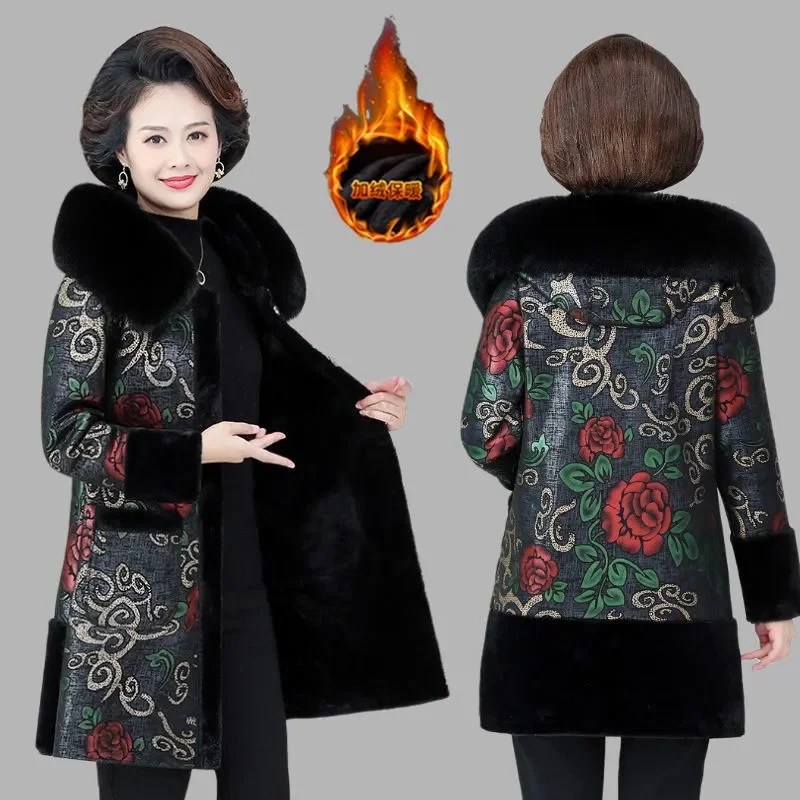 

Mom New High-end 2023 Autumn/Winter Fur Integrated Jacket For Middle-Aged Women With Plush Insulation and Mid Length Windbreaker