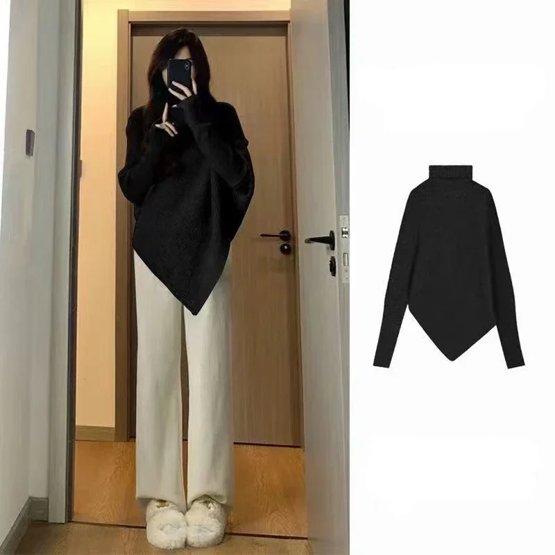 الخريف الياقة المدورة المرأة سترة عادية تريكو الشارع بلون أنيقة فضفاضة محبوك القمم الشتاء ملابس طويلة الأكمام #6