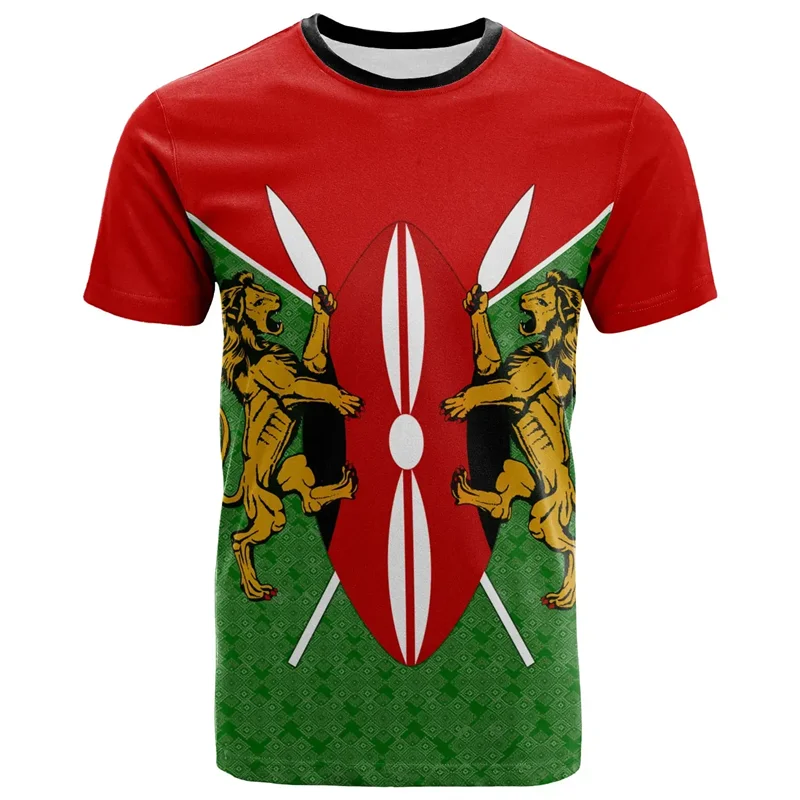 African Kenya T-shirt Coat Of Arms 3D Printed T Shirts For Men Casual Street Round Neck Tees Tops Summer Sports Short Sleeves