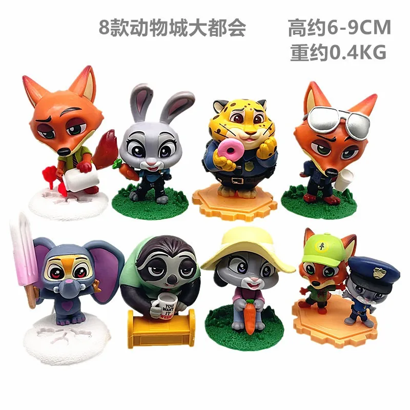 8PCS Zootopia Animal Figures Set Fox Nick Bunny Judy Toy Model Collectible for Kids Gift