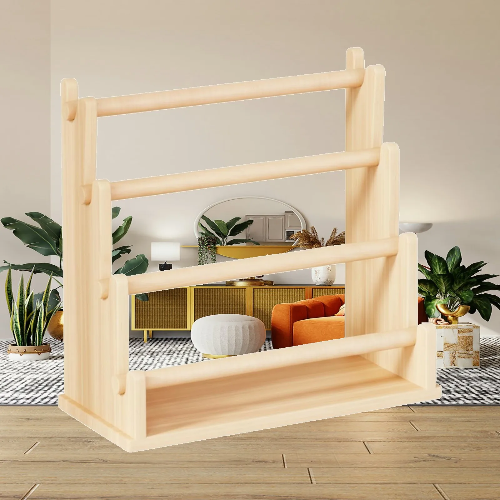 Organizer Open Design Wood Jewelry Organizer with Base Tray Necklace and Bracelet Holder with Removable Rods Stable