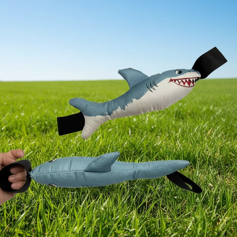 Shark-Shaped Squeaky Tug Toy: Oxford Cloth Chew-Resistant Dog Toy for Interactive Biting and Pulling Games