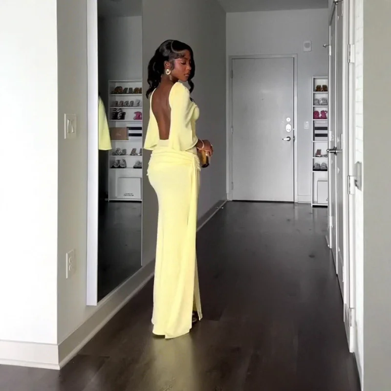 Vestido elegante con hombros descubiertos y espalda descubierta para mujer