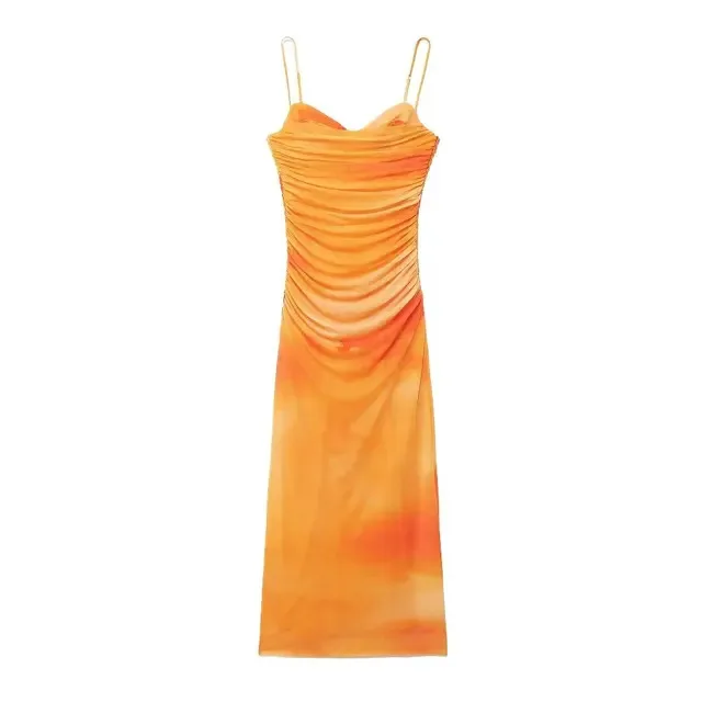 

New Women Chic Gradient Tie-Dye Sleeveless Dress Summer Woman Beach Style Backless Printed Draped Sexy Slim Dresses