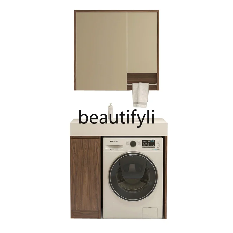 

Balcony Washing Machine Integrated Cabinet Toilet Solid Wood Bathroom Cabinet Combination Wash Table Corner Cutting