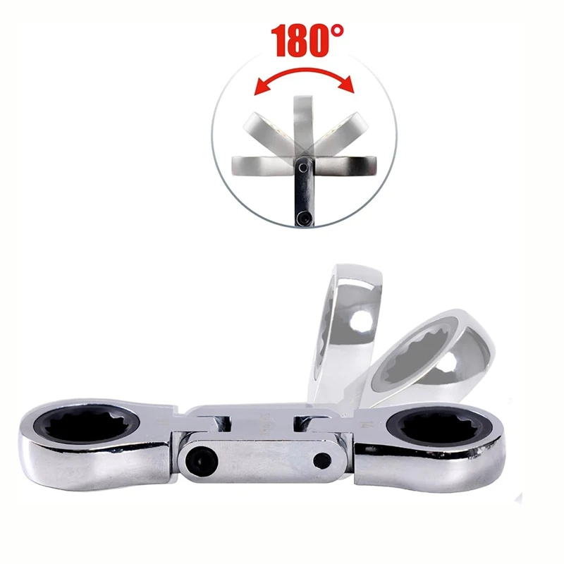 Set di chiavi combinate a cricchetto tozzo a testa flessibile da 5 pezzi, Set di Mini chiavi, testa flessibile a doppia estremità, Set di Mini chiavi