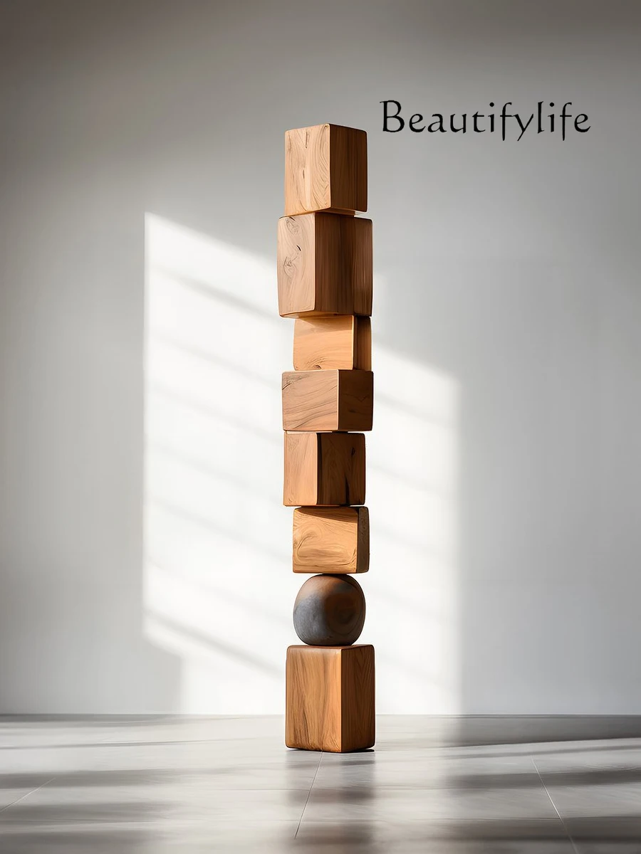 

Homestay Hotel Solid Wood Sculpture Artwork Geometric Pillar Vertical Height Floor Ornaments Exhibition Hall Model Room