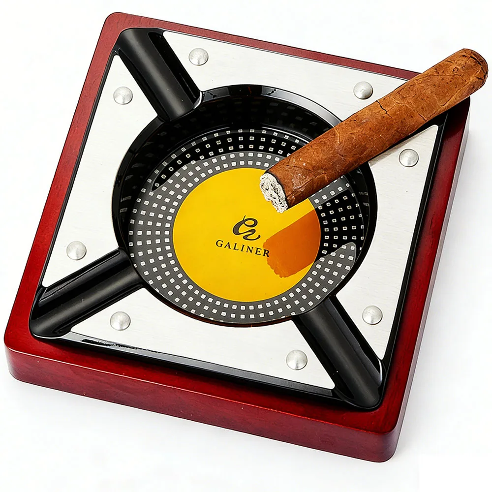 

GALINER Cigar Ashtray Home Metal Wood Big Diameter Slot Ashtrays For Cigar Smoking Ash Tray