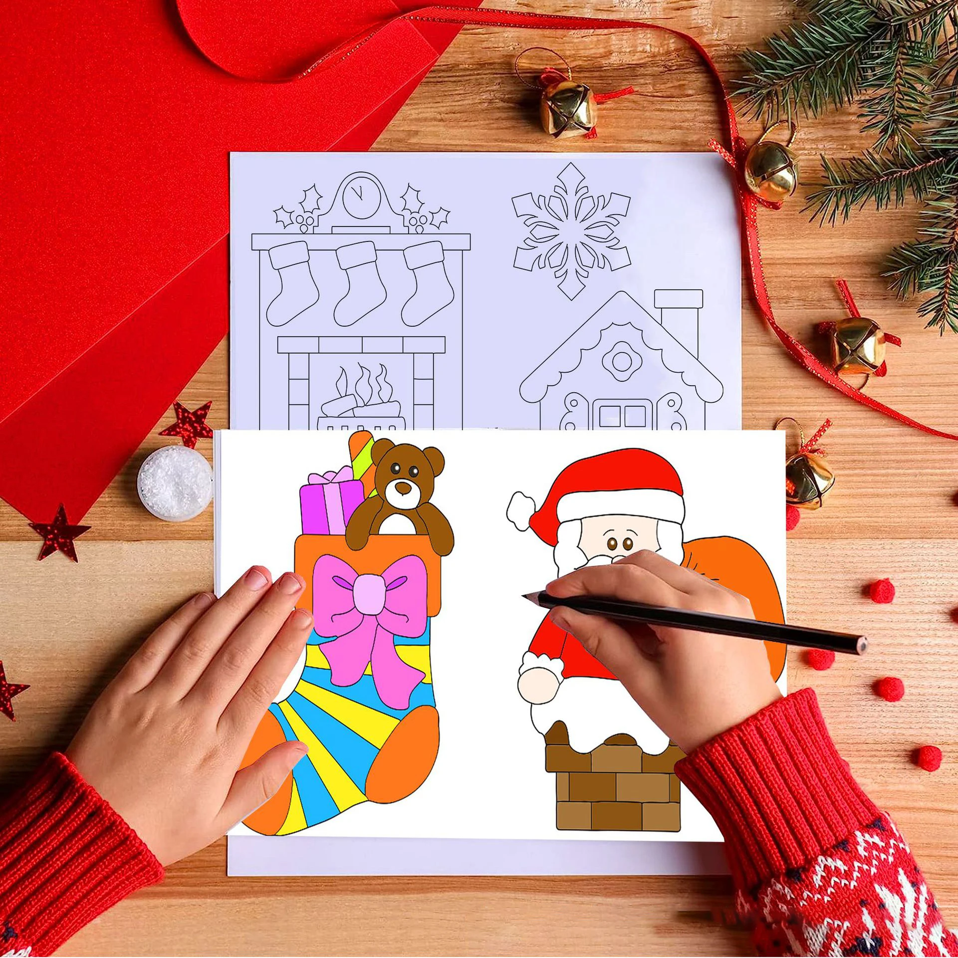 Two sets, Christmas diy colorful cartoon drawing books, picture book sets for Christmas gifts for kids