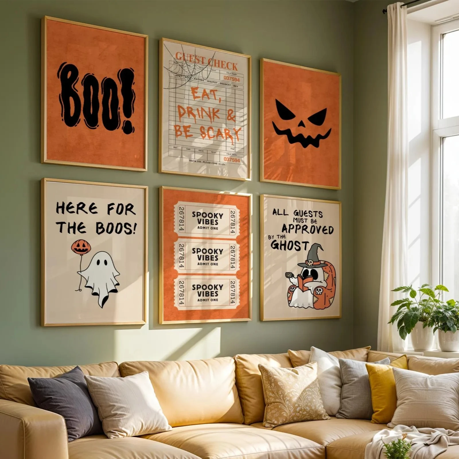 3pcs/set Cute Ghost Wear Witch Hat & Read Book Canvas Print Halloween Boo Evil Face Wall Art Poster for Modern Autumn Home Decor
