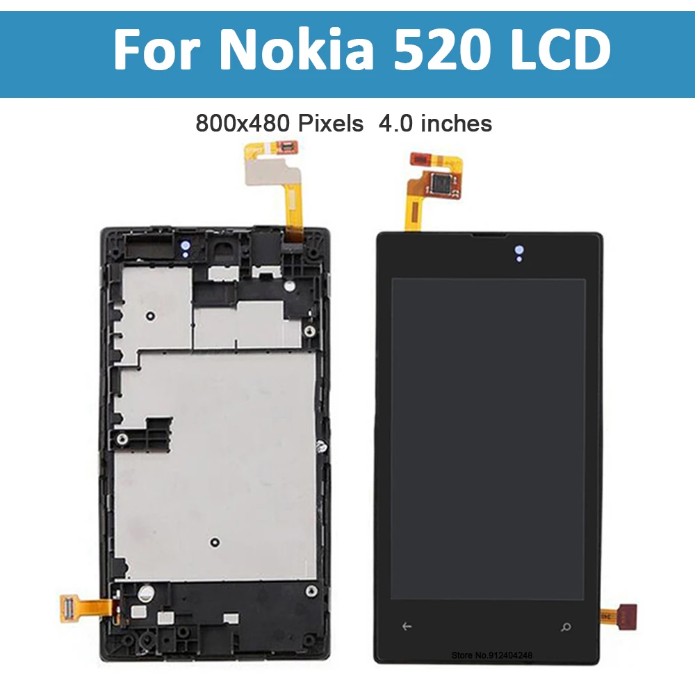 4.0 '' Original LCD For Nokia Lumia 520 LCD Display Touch Screen Digitizer With Frame Replacement Parts For Nokia 520 LCD Screen