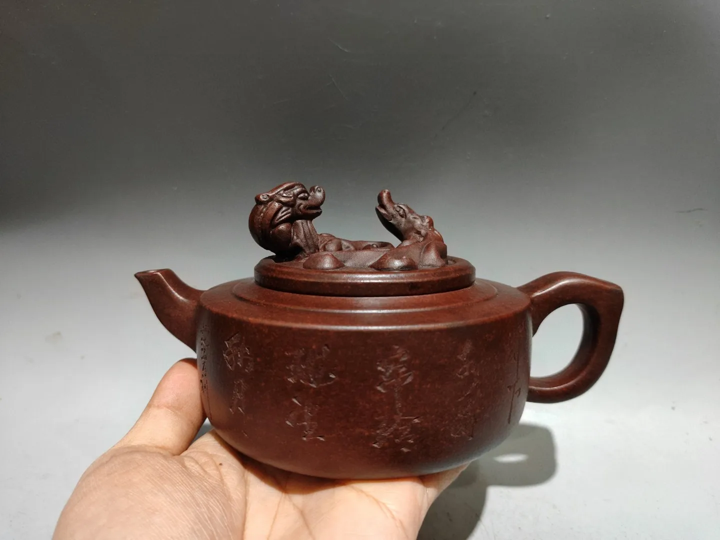 7 Old Nepalese temple Yixing Purple Clay Pot Chinese Loong cover Engraved  teapot Kettle Teapot Flagon Gather fortune Ornaments