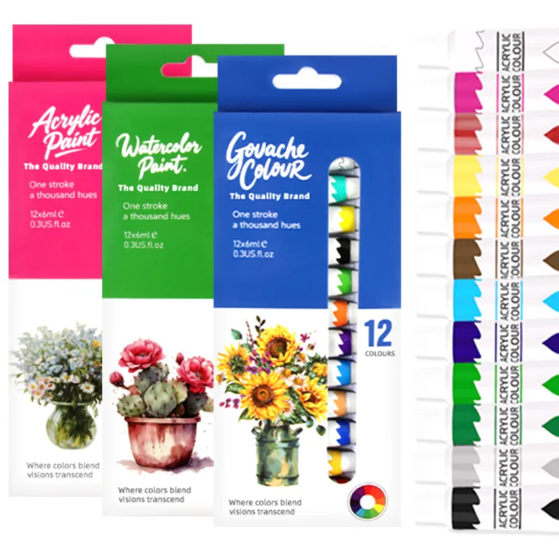 6ml 12color Acrylic Watercolor Gouache Pigment Bright Colors High Saturation Painting Graffiti Outdoor Sketching Art Creation