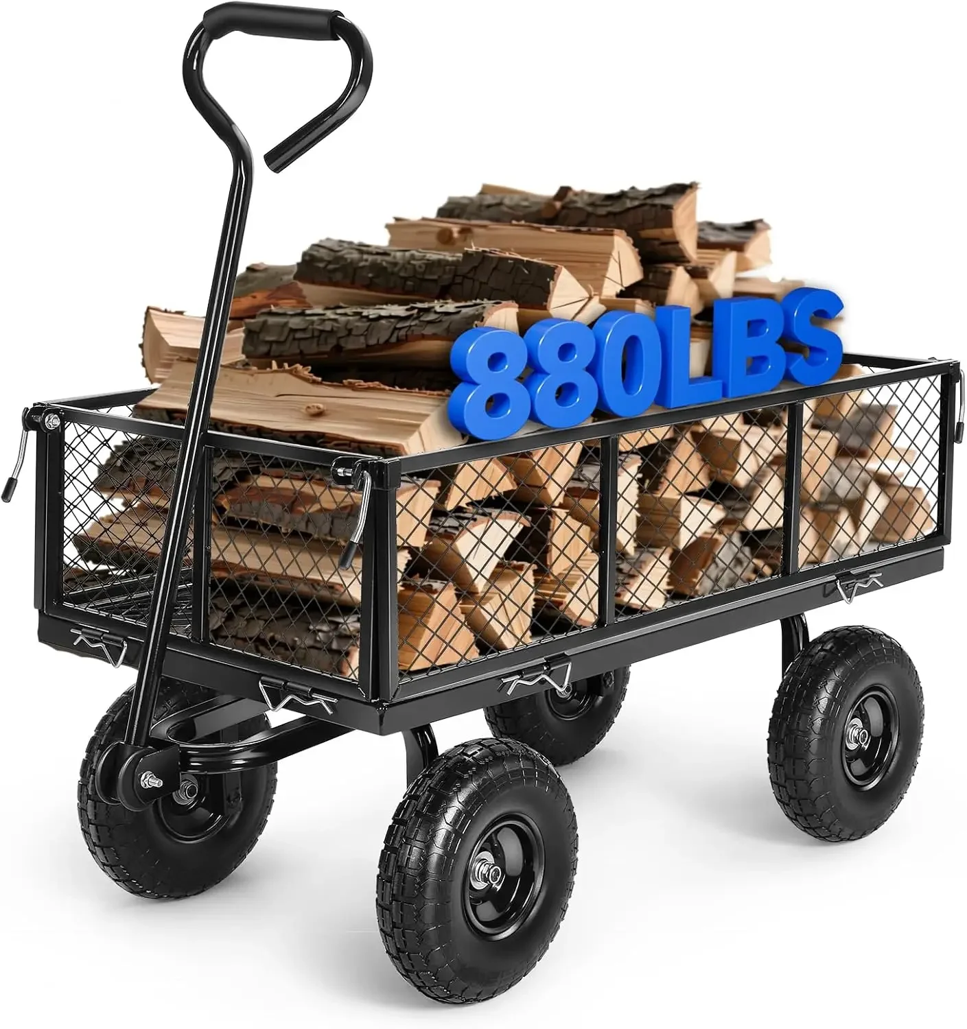 

Heavy Duty Mesh Steel Garden Cart Utility Wagon Convertible Flatbed 880Lbs Capacity 10 Inch Tires 180 Degree Rotating Handle Bla
