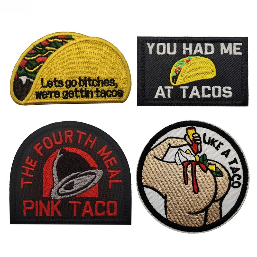 Parches bordados de Tacos, insignias de Velcro de Taco mexicano, decoración creativa DIY, brazaletes con personalidad, emblemas temáticos de Taco caliente de AliExpress