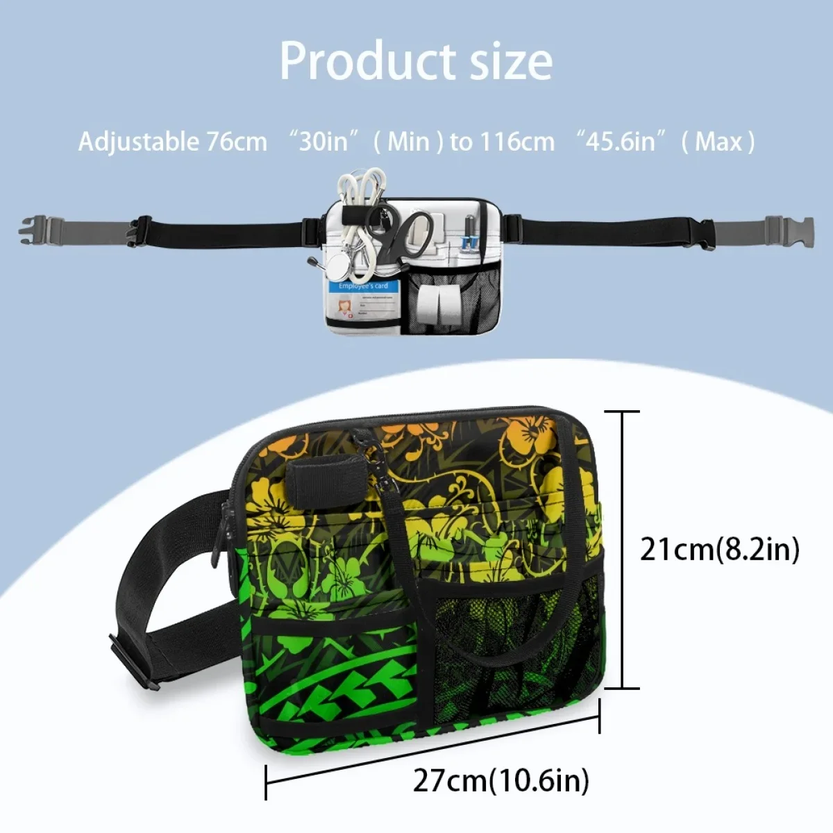 Polynesian Hibiscus Luxury Designer Nurse Waist Bag Fashionable Portable Multi Pocket Medical Pack Tool Holder Practical Hip Bag