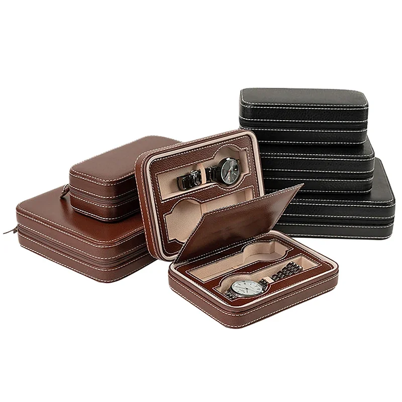 2/4 // 8 فتحات بولي Leather الجلود ساعة حقيبة التخزين خمر بسيط خمر ساعة عرض صندوق الغبار جزءا لا يتجزأ من ساعة المنظم