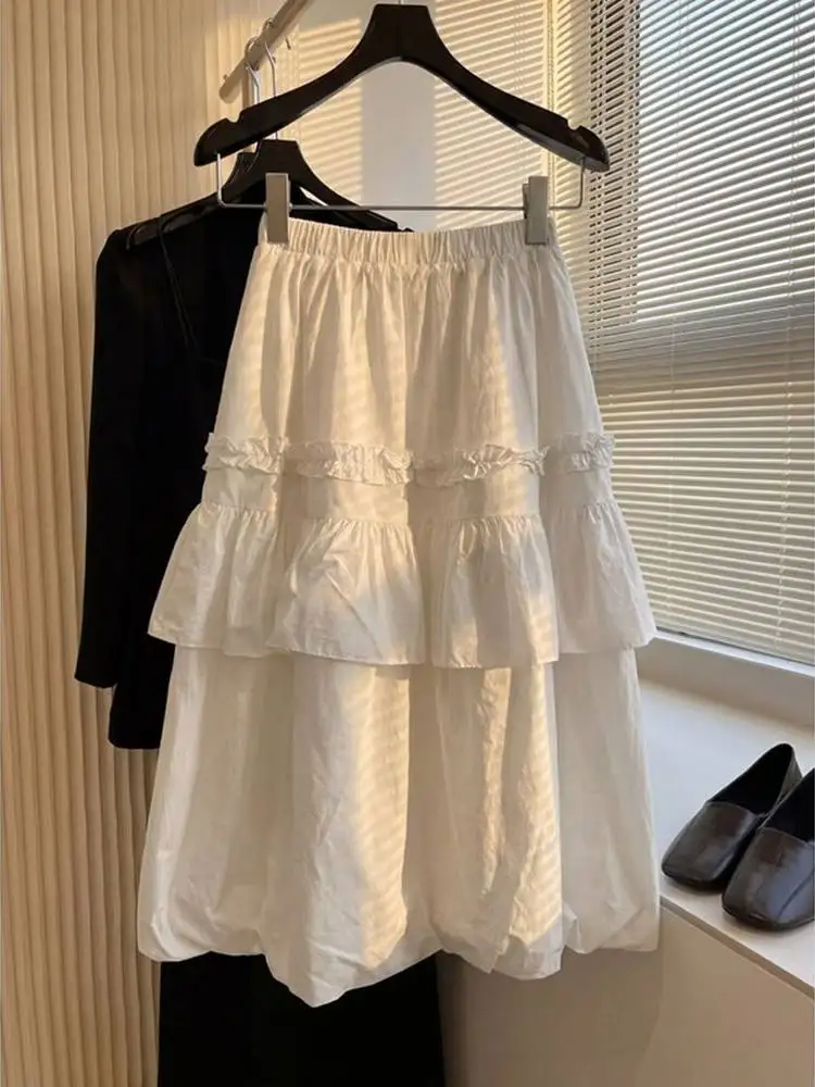 

plus Size Women's Sweetened Hemline Midi Skirt Casual High Waist Korean Style Summer A-Line Skirt Meat Concealing Half-length