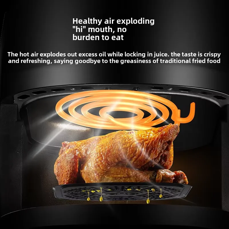 6クォート 1400W デジタルタッチスクリーン エアフライヤー オーブン 6in1 多機能 ホット＆オイルフリー ブラック RV用 電源