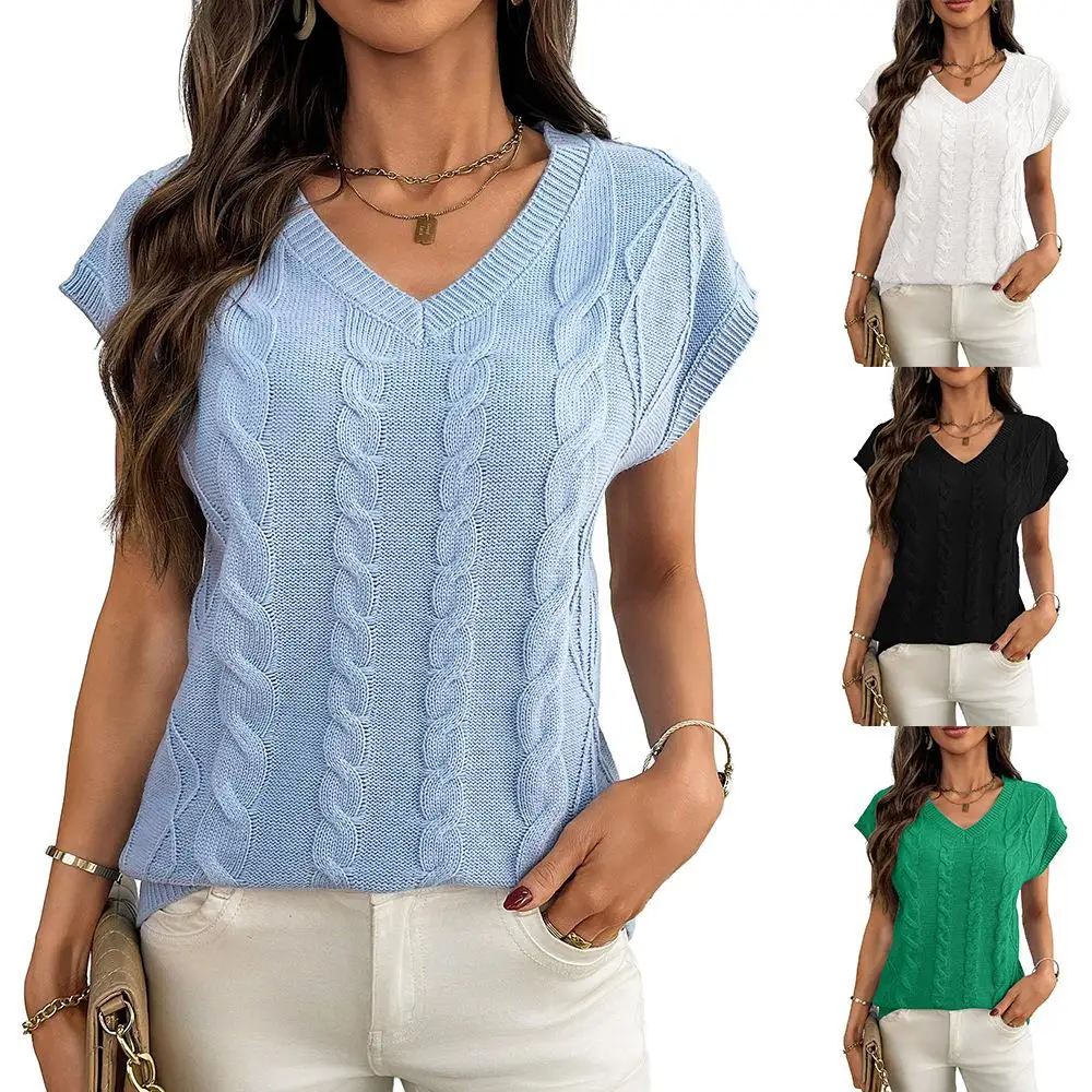 

Twisted Flower Svel Sweater Vest Polyester Fiber 00% oulder Insertion Sle Spring 2025 Single Piece Ladies Knitwear