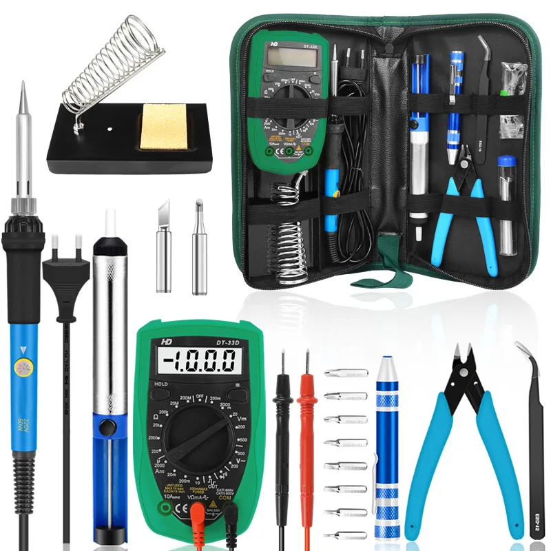 

60W internally heated temperature regulating soldering iron welding set with digital multimeter screwdriver pliers 110V 220V