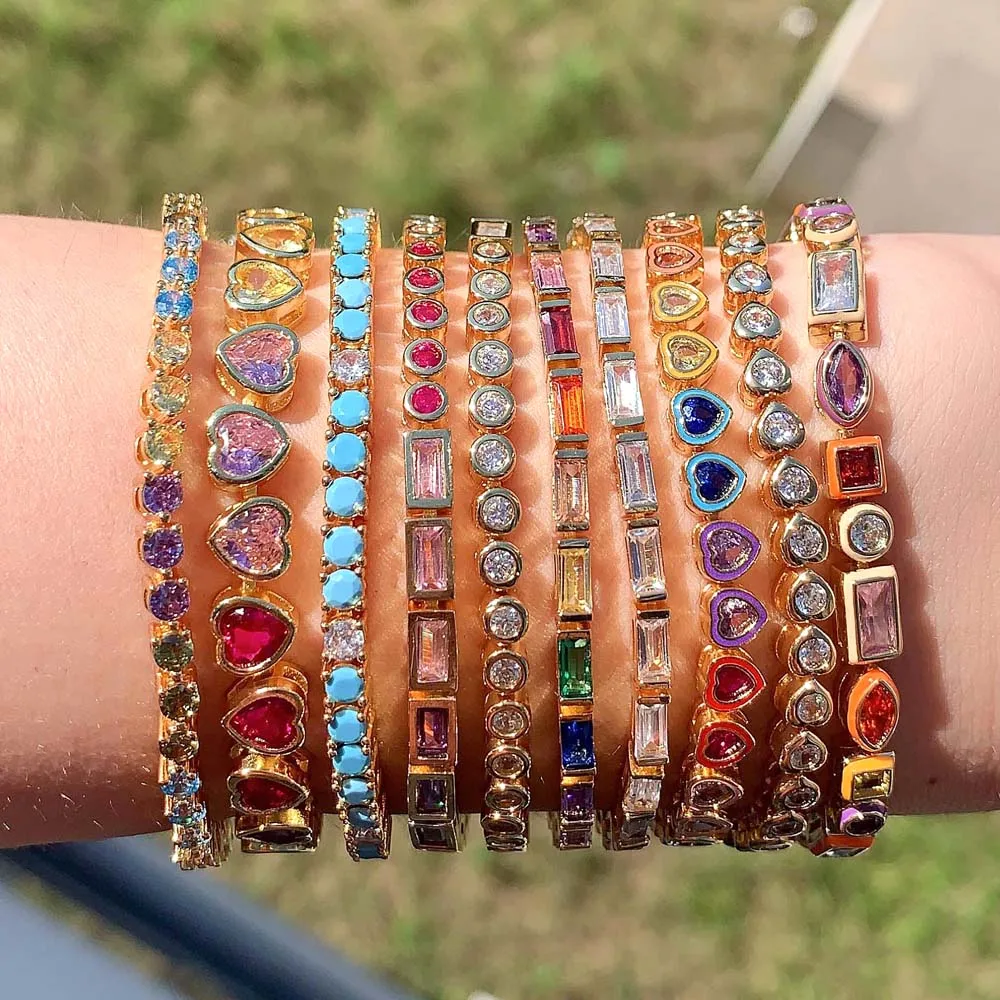 2026 New Arrived Tennis Round Cubic Zirconia Bracelet For Women Girl Luxury Jewelry Gold Color Rainbow Cz Gorgeous Trendy Bangle