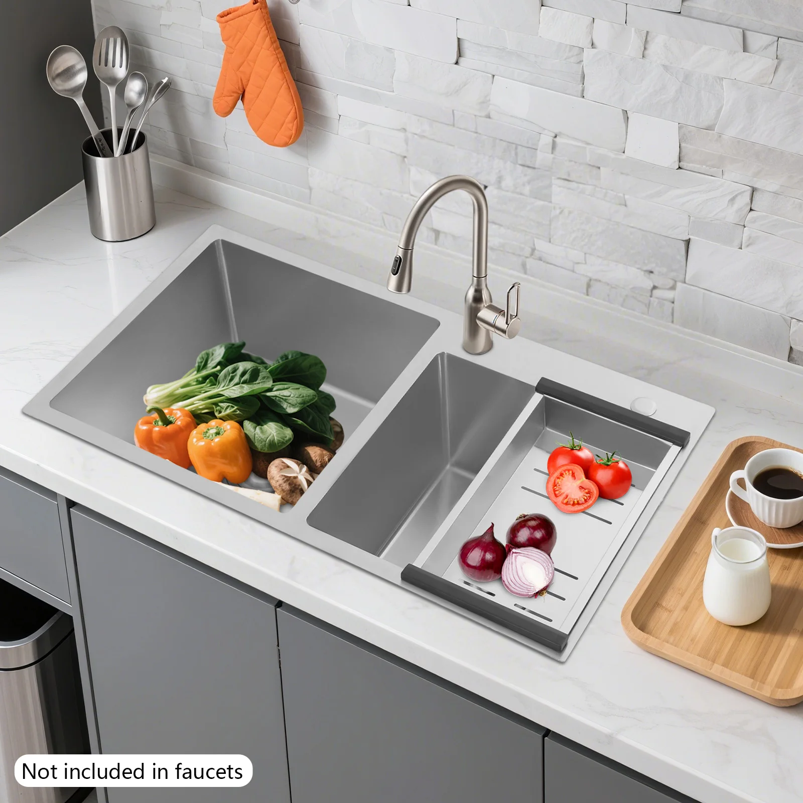 

78*43*21cm Double Bowl Kitchen Sink with Drain Basket Stainless Steel Kitchen Sink Silver Dish Cleaning Sink Workstation