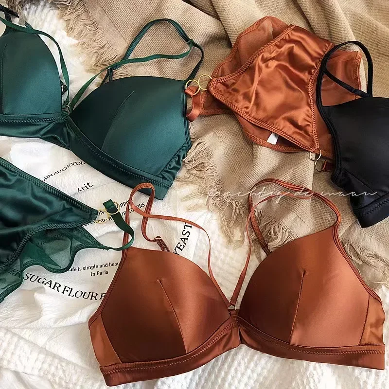 

Французский сексуальный атласный бюстгальтер без следов, глянцевый бесшовный бюстгальтер, комплекты без стального кольца, тонкий бюстгальтер, толстый жилет, нижнее белье se