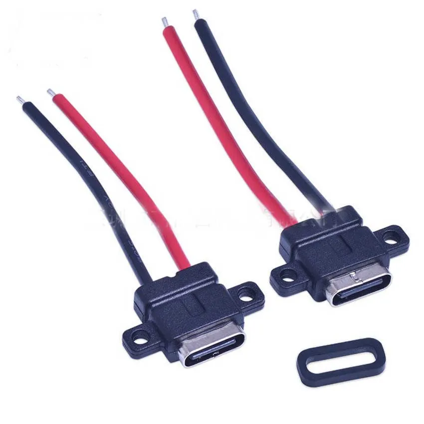 Type C 2 Pin Waterproof Female USB C Socket Port With Screw Hole Fast Charge Charging Interface USB Connector with cable