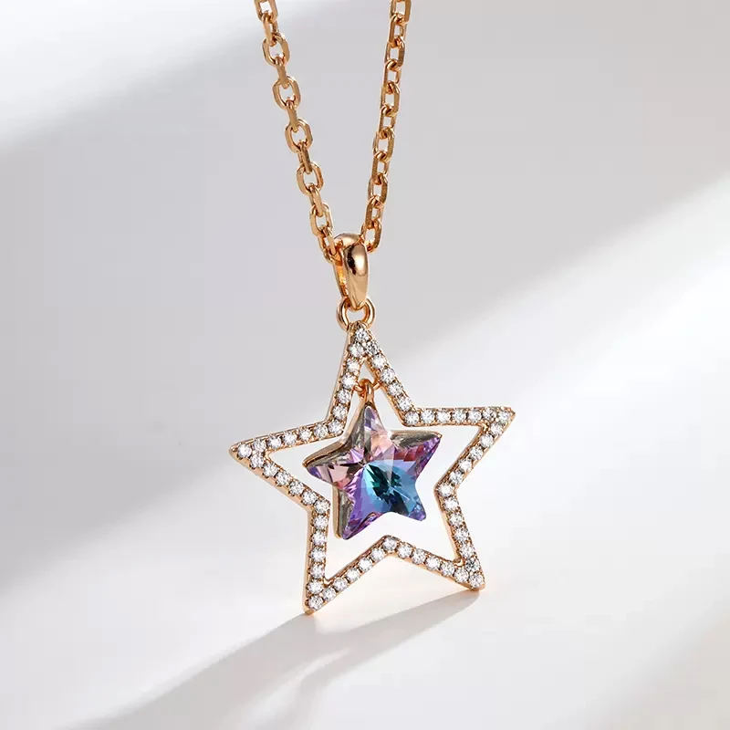 Gold Color Korean Austrian Crystal Star Necklace Choker Punk Unique Pendant Collar for Women Egirl Jewelry Y2K Accessories