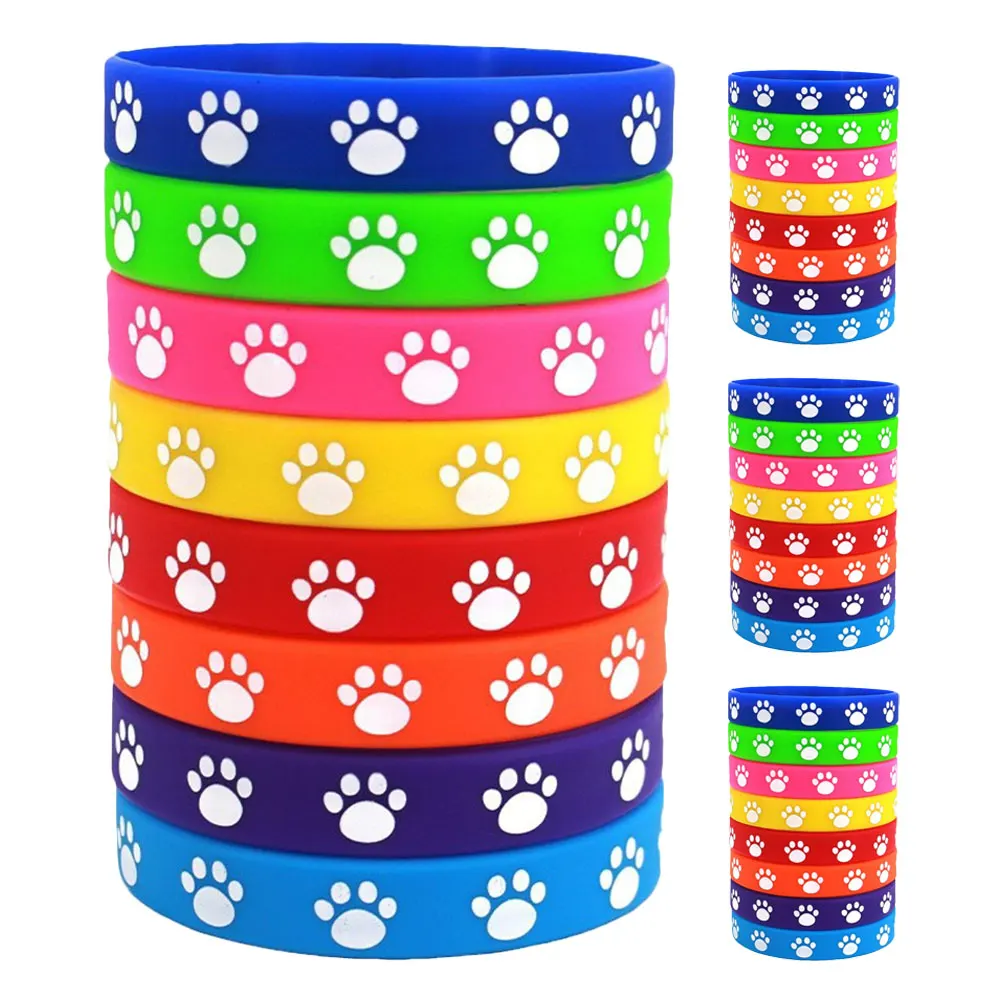 

32pcs Dog Paw Print Silicone Wristbands Multicolor Cute Stretch Pet Lover Accessories Waterproof Comfortable Party Favors