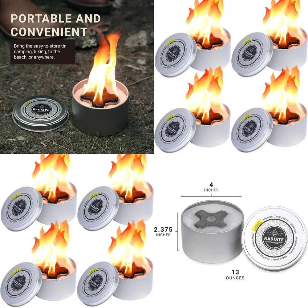 

Портативный набор для костра на открытом воздухе - 2 часа горения, 4 многоразовых подставки для костра для кемпинга, приготовления смуоров, готовки и пикников - из переработанного соевого воска