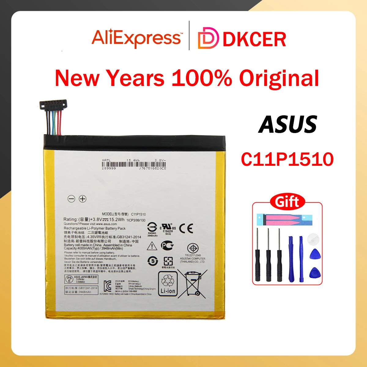 

New Original C11P1510 4000mAh Tablet PC Battery For ASUS ZenPad S 8.0 Z580CA Batteries With Tools