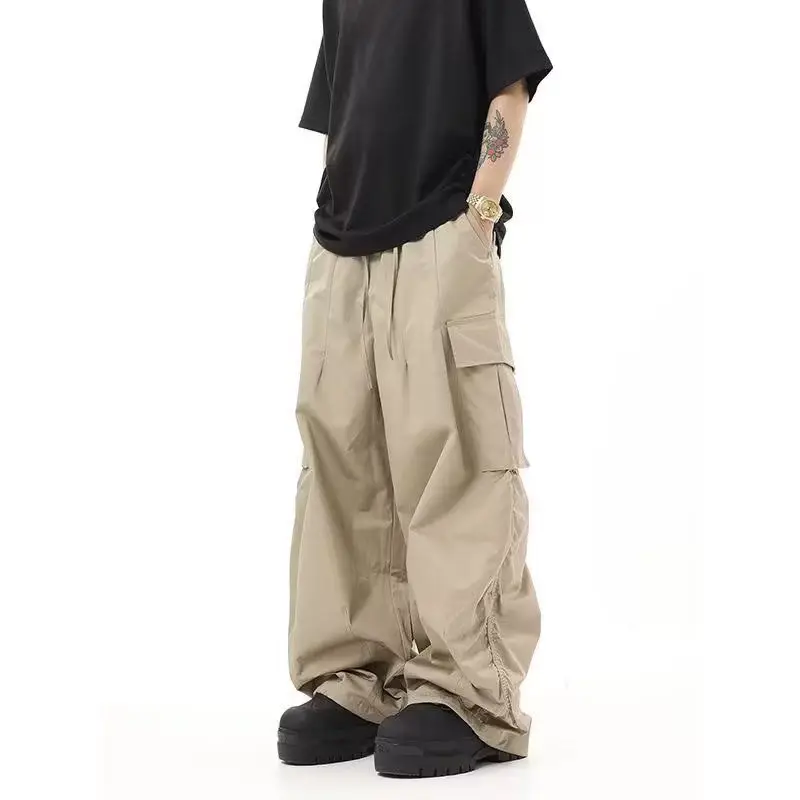 

American Retro Khaki Work Pants Hip Hop Long Floor Length Paratrooper Casual Trousers Straight Leg Casual Pants for Men