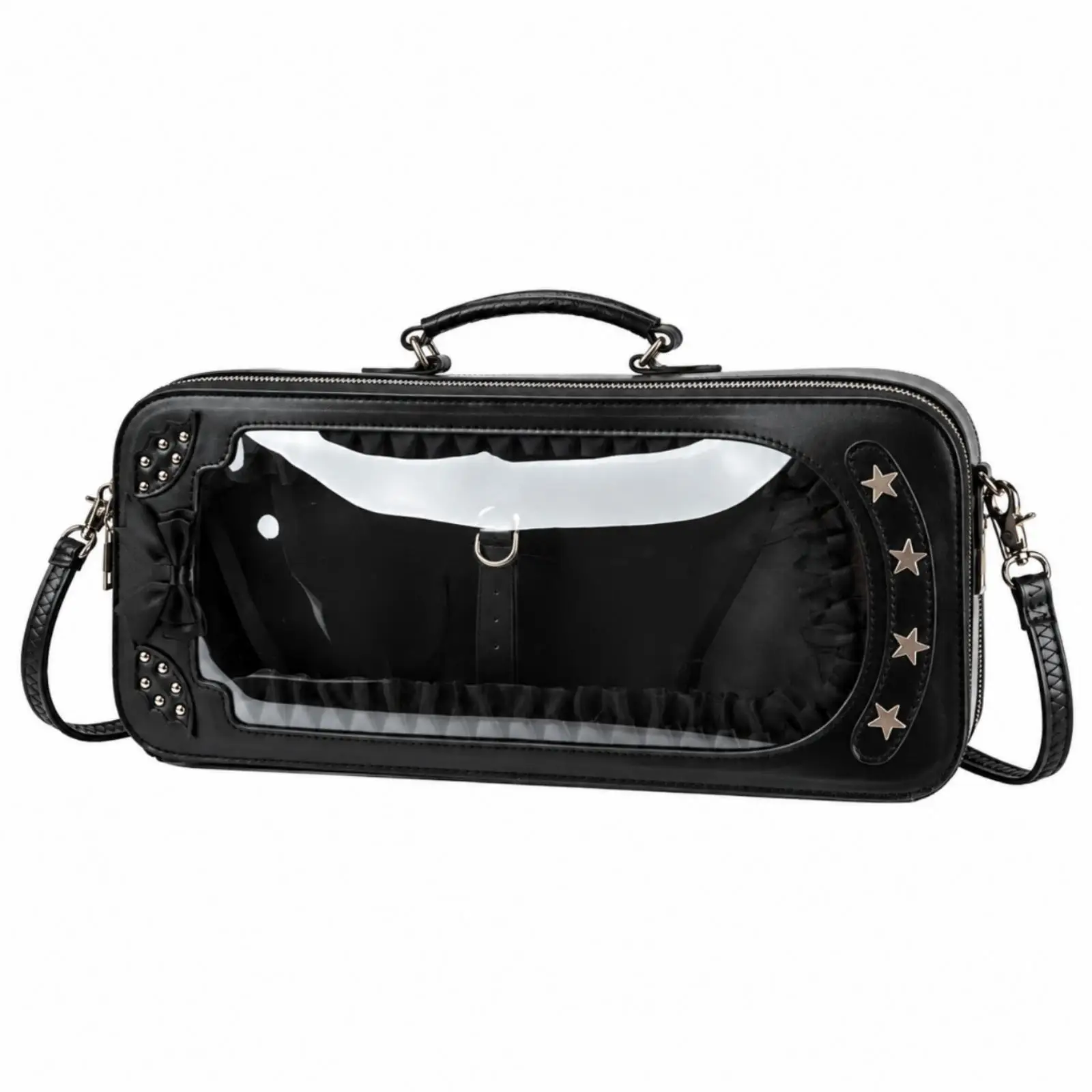 Transparent Doll Carrier for 6 Inch Doll with Top Handle PU Leather Shoulder Strap Display Bag