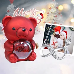 2024 Christmas Gifts Idea 8-Character Infinite Love Necklace Real Rose Teddy Bear Jewelry Storage Gift Box for Wife Girl Women