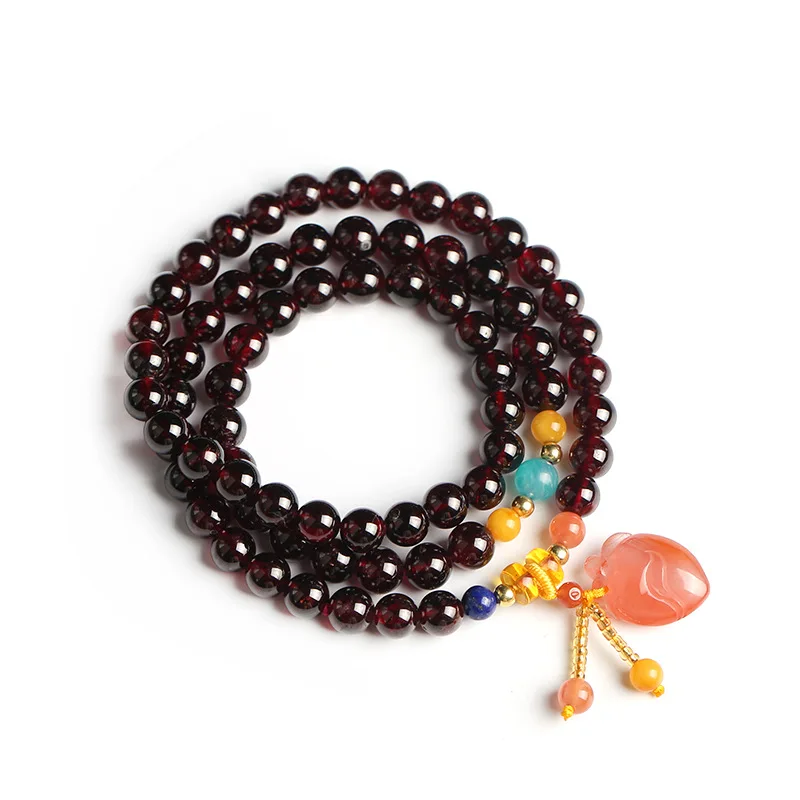 

Natural garnet 7mm three-circle burgundy women's garnet bracelet Buddha beadmulti-circle crystal bracelet