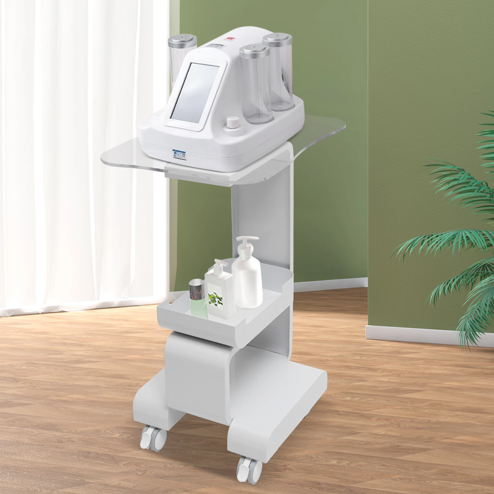 Metal and Acrylic Salon Trolley with Spacious Storage for Beauty Tools