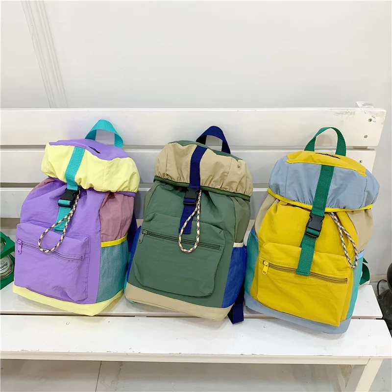 Large capacity travel backpack lock rope student schoolbag color waterproof nylon children backpack