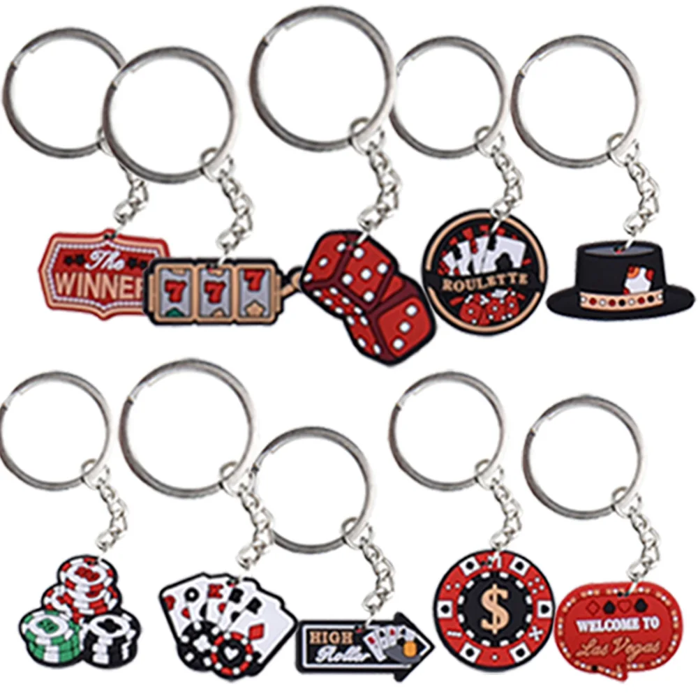 10 Pcs Casino Keychains Casino Poker Birthday themed Party Favor Las Vegas Poker Party, Favor