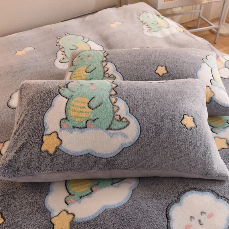 Bonenjoy Soft Pillowcase Melange Velvet Pillow Cover Cartoon Style Pillowslip 2pcs Cushion Cover 48x74cm fundas de almohada