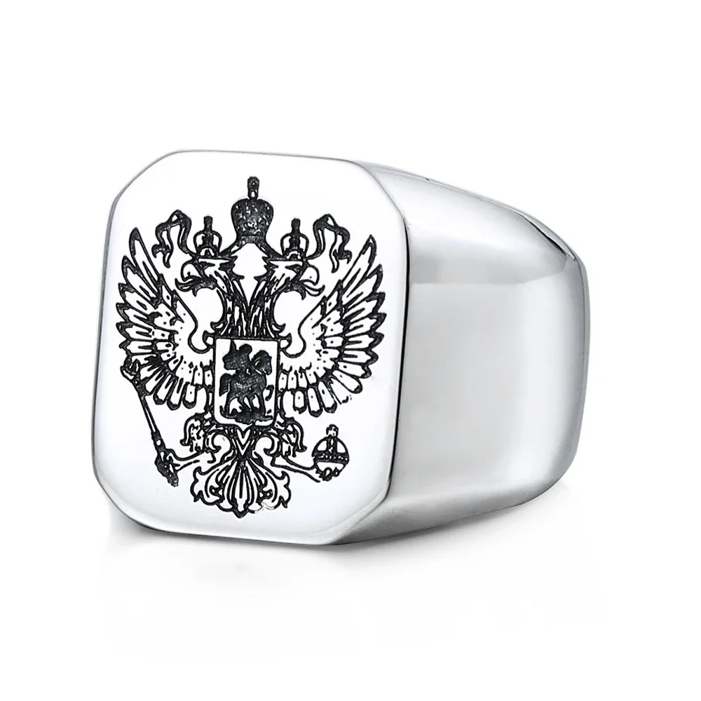 7/8/9/10/11/12 Stainless Steel Double Head Eagle Ring Gold Silver Color Russian National Badge Finger Jewelry Drop Shipping