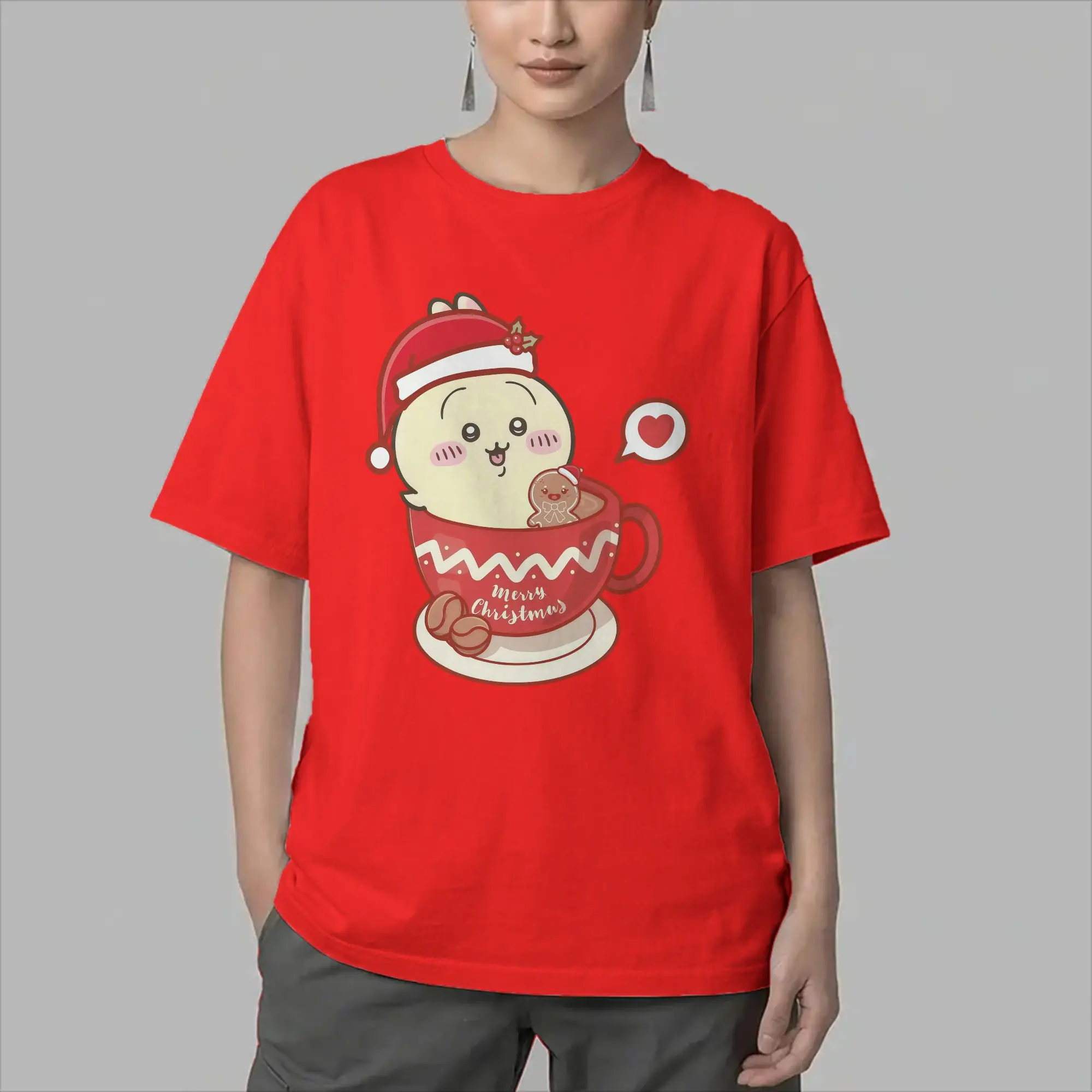 Usagi Kawaii Chiikawas Merry Christmas T Shirt Men's  100% Cotton Fun T-Shirt O Neck  Tees Short Sleeve Tops Gift Idea