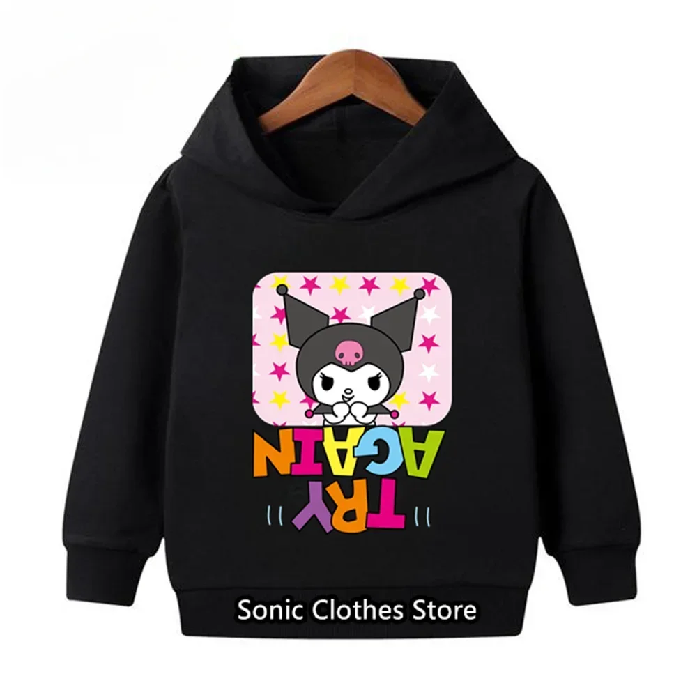 Kawaii Kuromi Hoodie Girls Long Sleeve Boys Sweatshirts Children Spring Autumn 3-14 Years Old Cartoon Kids Casual Hooded Tops