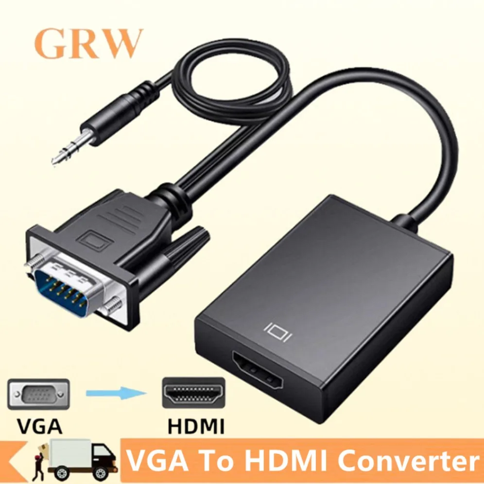 Kompatybilny z VGA do HDMI konwerter kabel Full HD 1080P VGA do kabel Adapter HDMI z wyjściem Audio dla projektor HDTV laptopa