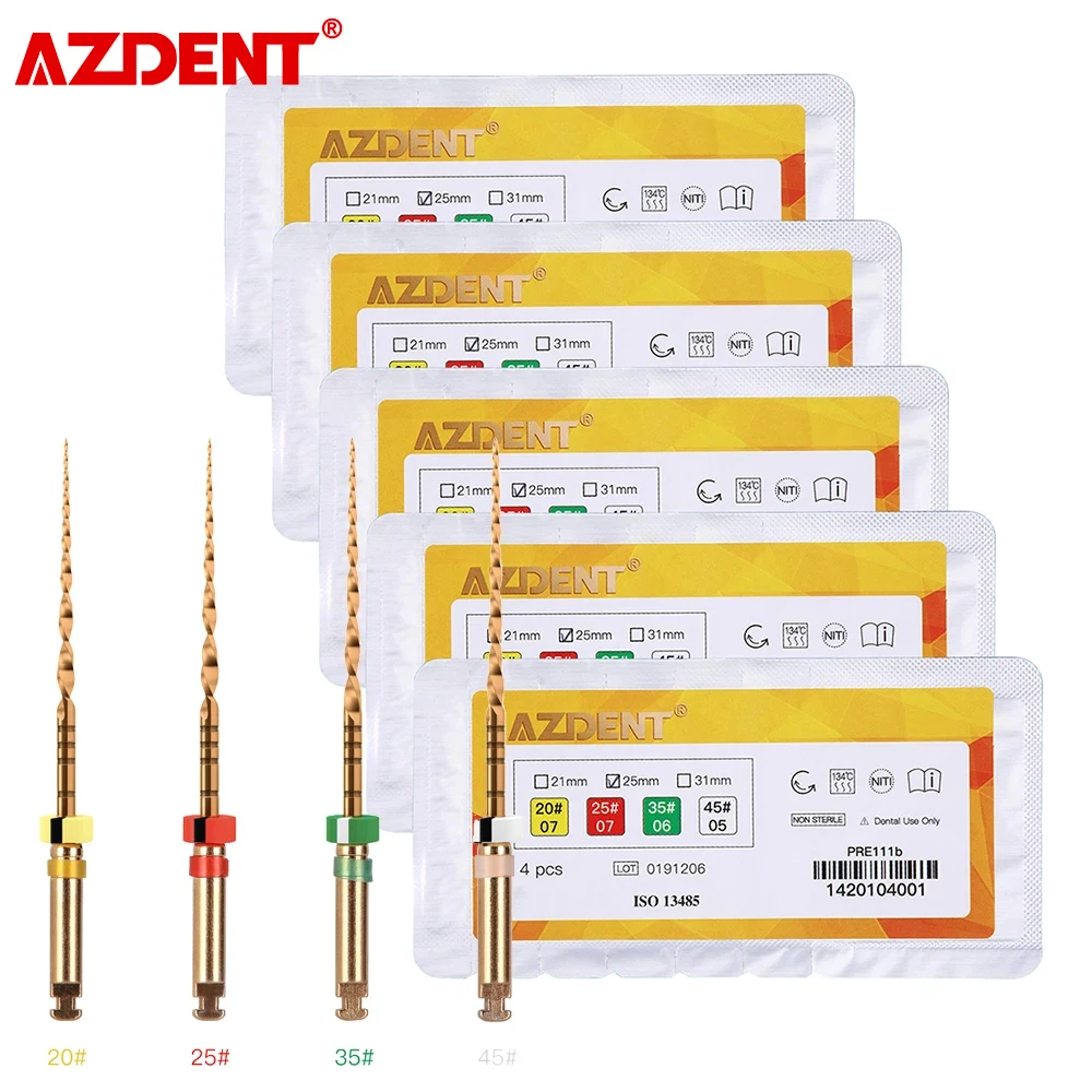 

5 Packs AZDENT Dental Reciprocating Endodontic Root Canal Niti File 25mm 020/07 025/07 035/06 045/05 4pcs/Pack